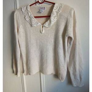 Vintage Peter pan sweater womens large ANGORA RABBIT HAIR SILK cream boxy 80's